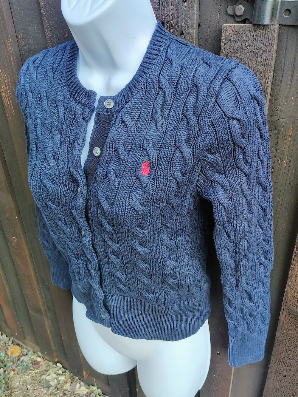 Polo by Ralph Lauren Navy Cable-Knit Cardigan with Red Pony
